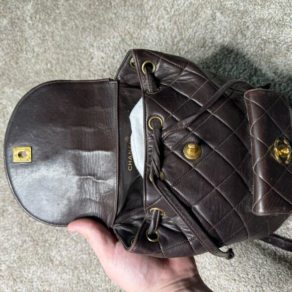 Chanel Matelasse Chain Backpack Duma Lambskin CC Logo Chocolate Brown Vintage - Picture 10 of 16